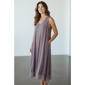 Logo Lori Goldstein A-line Maxi Tank Dress size 3X Dusty Mauve Chiffon Hem Artsy